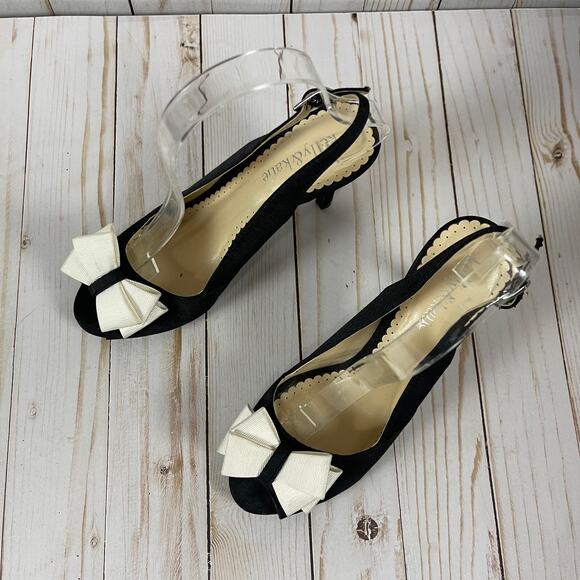 Kelly & Katie Black Peep Toe Heels with Light Cream Bow Size 6 - Picture 2 of 6